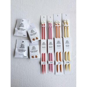 8 Lot Big Twist 10" Straight Knitting Needles Size US 3 4 5 6 Cord Stopper NEW